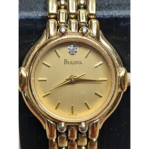 Bulova Women's Diamond Watch Gold Tone Weave 97P35 7” Diamond Marker - Working